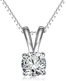 LONAGO Solitaire Pendant Necklace - Crafted with 925 Sterling Silver and 5A Cubic Zirconia on an Elegant Box Chain