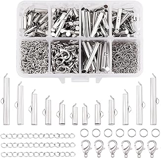BB Beadthoven Stainless Steel Slide On End Clasps - Featuring Extender Chains, Jump Rings, and Lobster Clasps - Perfect for Multi-Strand Necklace, Bracelet Jewelry Making - 6 Sizes Pack