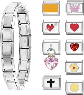 BODY16G CZCZ Italian Charms Bracelet Sets 18 Links and 9 Different Options Bracelet Modular,9mm Italian Starter Charm Bracelet Modular Charm Bracelet Link Handmade DIY Jewelry Gifts