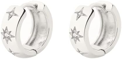 14K Gold Plated Sterling Silver Post Small Chunky Gold Hoop Earrings,Diamond Studded Huggie Earrings for Women 8mm 10mm 12mm