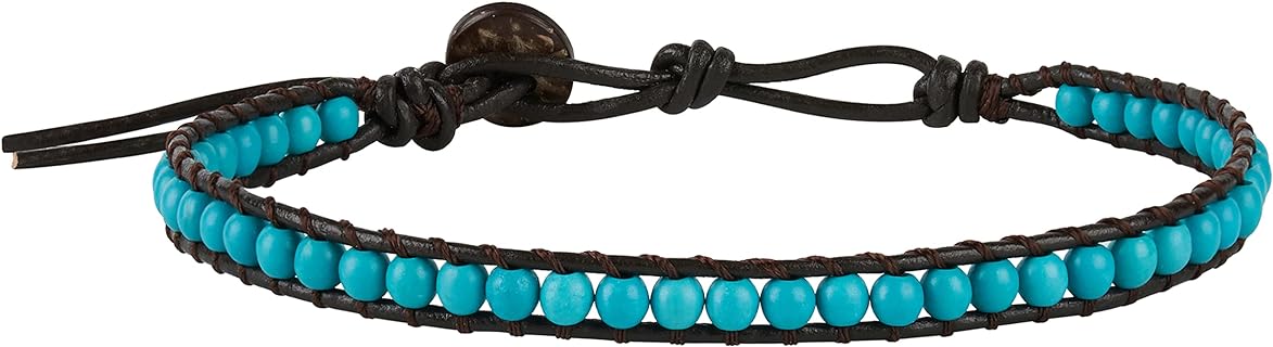 Infinityee888 Anklet Turquoise Bead 10 Inches Anklet Bracelet Woven with Leather Cord Handmade Hippie Bohemian Unisex Style Gift Idea for Men and Women