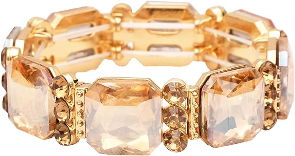 Exquisite Square Cut Crystal Bracelet with Box Chain for Women - Zinc Metal Stretch Bangle, Perfect Wedding Accessory and Everyday Jewel