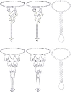 Hicarer 6 Pieces Foot Jewelry Barefoot Sandals for Women Rhinestone Anklets Bohemian Foot Chain for Beach Wedding Valentine's Day