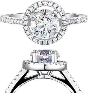 1 Carat High Carbon Diamond Engagement Ring, 14K White Gold Plated Unique Promise Ring For Her, Lady's 925 Sterling Silver Round Design