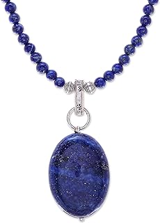 NOVICA Artisan Handcrafted Lapis Lazuli Pendant Necklace | Handmade Crystal Pendant Necklace | Adjustable .925 Sterling Silver Necklace | Artisan Necklace Pendant | Blue Lady Themed Necklace Thailand
