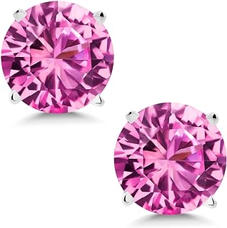 14K White Gold Pink Sapphire Stud Earrings with Push Back for Women, Round 6MM Design