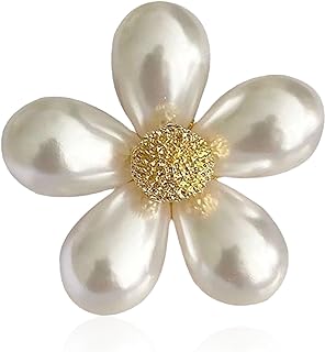 Just Follow Cute Pearl Flower Brooch Pin,Bowknot Bow Tie Suit Pin Pearl Silk Scarf Buckle Daisy Flower Brooch Jewelry for Women Girls Birthday Gifts