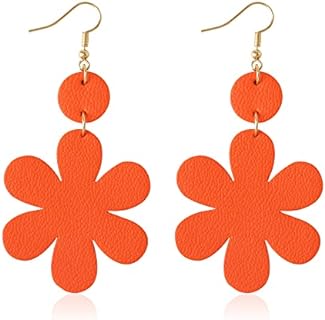 Genuine Leather Flower Earrings Flora Dangle Earrings for Women Retro Boho Daisy Lightweight Drop Earrings Gift for Girls