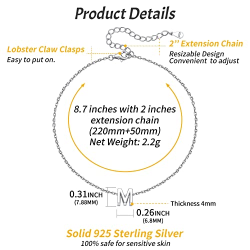 ChicSilver 925 Sterling Silver Initial Ankle Bracelets for Women, Simple Dainty Letter Initial Anklets Beach Foot Chain Alphabet Jewelry