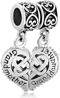 LovelyJewelry Sterling Silver Heart Love Mom Grand Mother Daughter Family Charm Beads For Bracelet