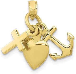 10k Gold 3 d Faith Hope and Love (cross Nautical Ship Mariner Anchor Heart Pendant Necklace) Moveable Measures 18x7mm Wide Jewelry for Women