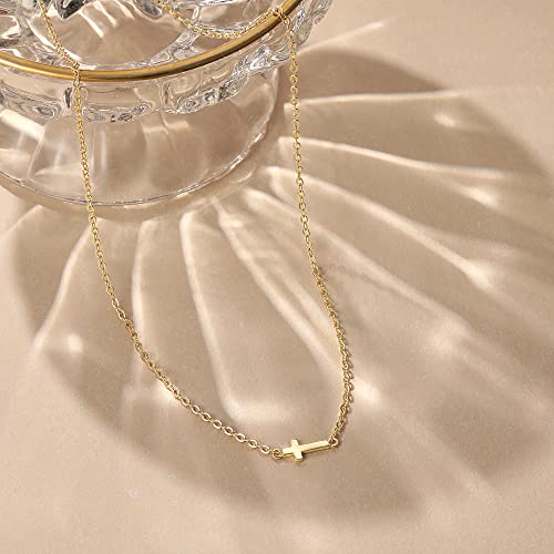 Dainty Cross Necklace for Women, 14K Gold Plated/Sterling Silver Simple Cross Choker Necklaces Small Cross Pendant Tiny Cute Necklaces for Teen Girls Handmade Aesthetic Gold Jewelry for Women