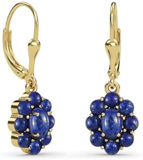 Women's 18K Yellow Gold Plated Lapis Lazuli Floral Drop Earrings with Lever Back Closure - Radiant Blue Birthday Gift Jewelry