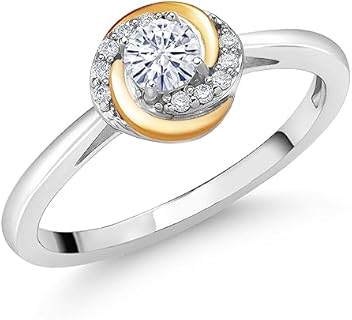 Gem Stone King 925 Silver and 10K Yellow Gold White Moissanite and White Lab Grown Diamond Solitaire Engagement Ring For Women | 0.30 Cttw | Round 4MM | Available In Size 5, 6, 7, 8, 9