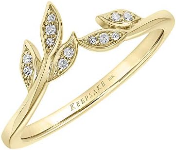 Stackable Diamond Floral Leaf Wedding Rings for Women; Anniversary or Promise Rings for Her in 10K White or Yellow Gold, 925 Sterling Silver or 18K Yellow Gold Vermeil; Silver or Gold Rings for Women