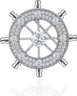 EMEGCY Rudder Brooch for Men Gold Chain Lapel Pin Rhinestone Brooch Sailboat Rudder Jacket Accessories Fashion Birthday Gift Jewelry for Men Boyfriend