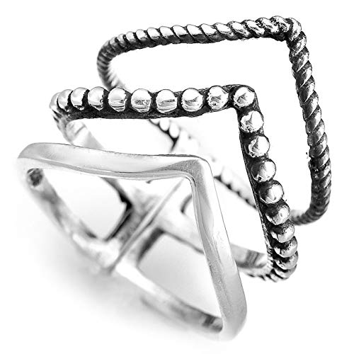 925 Sterling Silver Boho Rings for Women, Chevron Thumb Ring, Adjustable