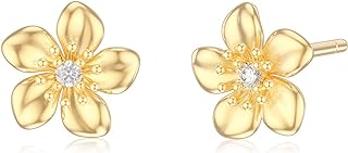 14K Yellow Gold Flower Stud Earrings with Moissanite Center & Push-Backs for Women, Ideal Anniversary & Mother's Day Gift