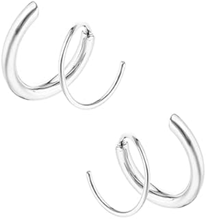 Spiral Hoop Twist Double Earrings – Silver Helix Spiral Earrings, Double Piercing Earrings, Faux Double Hoop Earrings, Tiny Twist Earrings for Women