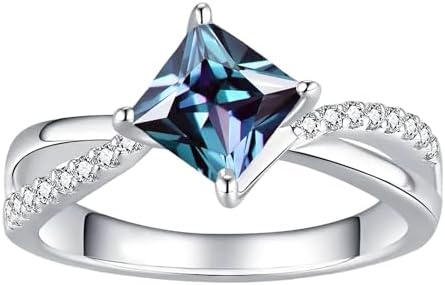 Color-Changing Alexandrite & Diamond Engagement Ring in 10k, 14k or 18k Gold, Stunning Princess-Cut Stone for Her, Unique Design