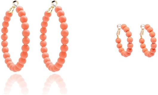 ZENZII 2 Pairs Bohemian Beaded Hoop Earrings Set for Women in Coral: Elegant Hoop Earrings for Women Girls（1.25” 2”）