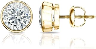 1/4 Carat Lab Grown Diamond Round Stud Earrings in 14k Gold (G-H, SI1-SI2, cttw) Bezel Set Screw Back by Diamond Wish