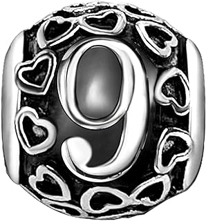 JMQJewelry 9 Years Number Heart Love Women Bead Charm for Bracelet Mon Daughter Mother Son Christmas Halloween