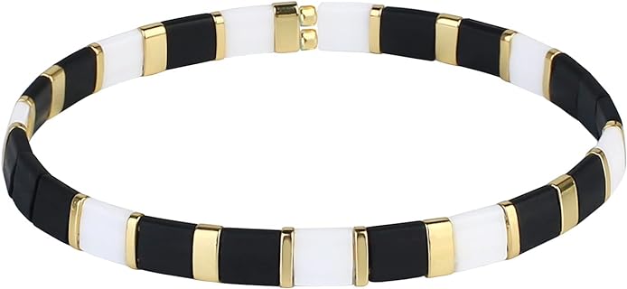 Women Tila Bead Bracelet Stack Flat Bead Bracelet Handmade Friendship Bracelet Stretch BFF Bracelets Boho Style Bracelets