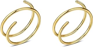 KWUNCCI Double Hoop Nose Ring for Single Piercing 20G Surgical Steel Spiral Nose Rings Hoops Double Nose Ring for Women Men Nose Piercing Jewelry - 8 10mm - Silver Black Gold Rose Gold Rainbow