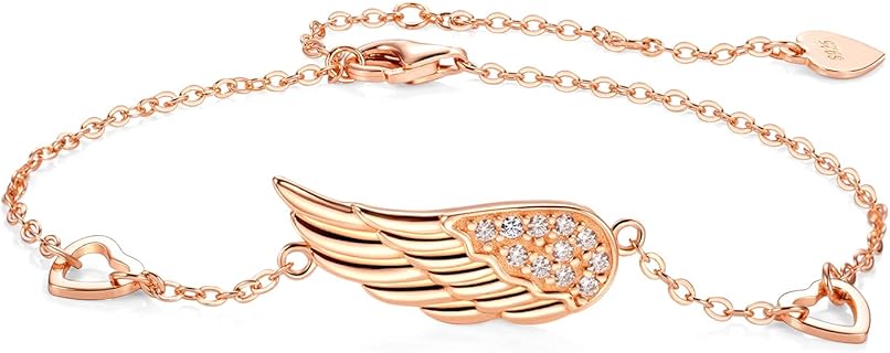 Engelsrufer Armband aus 925 Sterling Silber mit Zirkonia in Rosegold, verstellbarer Länge und Engelsflügel-Design als Glücksbringer. Perfekt für Damen und Mädchen