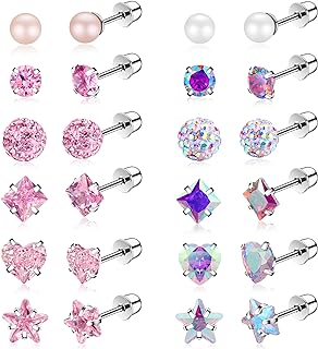 Dazzling Women's Stainless Steel Screw Back Stud Earrings with Assorted Designs and Cubic Zirconia Gems - Perfect Gift Idea