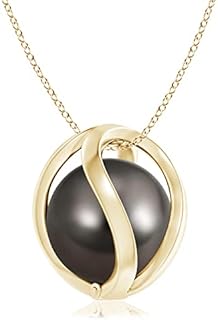 Angara Tahitian Cultured Pearl Cage Pendant Necklace for Women in 14K Solid GoldJune Birthstone Jewelry Gifts for Her Birthday, Wedding, Engagement, Valentines Day
