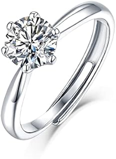 0.5-5Ct Moissanite Engagement Rings, Certificated Moissanite with Platinum Plated S925 Sterling Silver Rings, Created Diamond Wedding Band, Adjustable, Certification Included