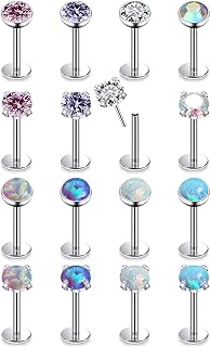Lsnevsie 18G 20G Threadless Push in Nose Ring Studs Flat Back Earrings 316L Surgical Steel Tragus Helix Cartilage Earrings Medusa Labret Lip Piercing Jewelry For Women Men Opal CZ 1.5mm 2mm 2.5mm 3mm