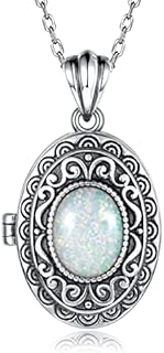 MANBU Sterling Silver Locket Necklace for Women Oval-Shaped Locket Pendant Holds Pictures Always with You Vintage Style Photos Locket Jewelry Gifts for Loved One