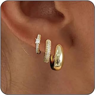 VIROMY Gold Hoop Earrings Set for Women Trendy, 14K Gold Plated Lightweight Small Gold/Silver Hoop Earrings for Women Chunky Open Hoops Earrings for Girls Jewelry Gifts for women Girls