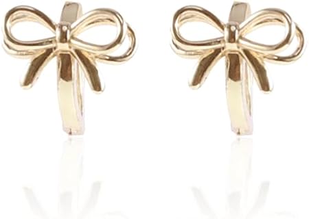 Durable Gold Bow Hoop Earrings with Screw Back for Women, Lightweight Ribbon Design