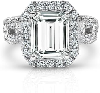 5CT Emerald Cut Moissanite Solitaire Engagement Rings for Women,D Color VVS1 Clarity Lab Created Diamond Moissanite Split Shank Wedding band,925 Sterling Silver Eternity Bridal Sets for Women Gift(10)