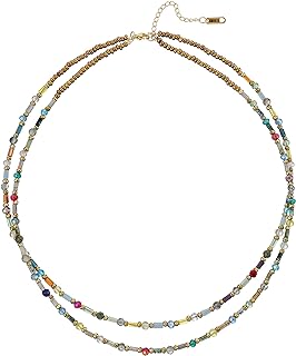 Plumiss Boho Handmade Natural Jasper Stone Beaded Crystal Mixed Strand Short Necklace for Women Girl