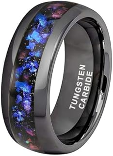 8mm Silver/Black/Gunmetal Tungsten Rings for Men Women Orion Nebula Opal Galaxy Fragment Inlay Fashion Jewelry Engagement Wedding Promise Band Polished Shiny Comfort Fit