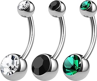 3PCS 316L Surgical Steel Shallow Belly Button Rings Studs 14 Gauge 1/4 6mm Clear Jet Short Navel Bars Jewelry Choose Colors
