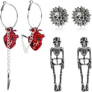 Spooky Halloween Earrings- Zinc Studs with Snap Back for Women, Featuring Skull, Skeleton, Bloody Knife, Ghost, Pumpkin, and Flower Designs