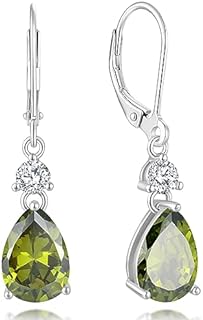 925 Sterling Silver Leverback Earrings with Peridot for Women, Teardrop Dangle Design - Guesma Dangle Birthstone Earrings