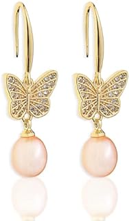 Sonateomber Freshwater Pearl Natural Shell Drop Dangle Earrings for Women Girls  – Cute Gold Pearls Earrings Dangling Prom Wedding Holiday Fashion Jewelry Gift