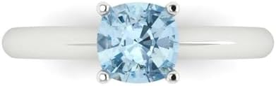 Clara Pucci 1.0 ct Cushion Cut Solitaire Natural Aquamarine Engagement Wedding Bridal Promise Anniversary Ring 18K White Gold