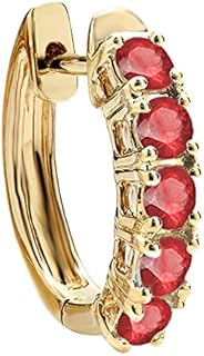 Distinctive Ruby Hoop Earring with Hinged Notch Post for Women - Stylish Five Stone Design in Yellow Gold from Dazzlingrock Collection