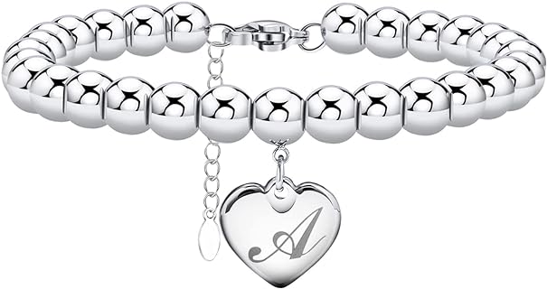 Monily Initial Bracelet for Girls Stainless Steel 26 Letters A to Z Heart Bracelet Alphabet Jewelry for Girl Gift for Teen Girl