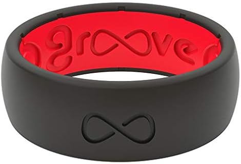 GROOVE LIFE - Silicone Ring For Men and Women Wedding or Engagement Rubber Band with Lifetime Coverage, Breathable Grooves, Comfort Fit, and Durability - Original Solid Midnight Black / Red Size 9