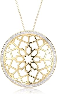 MORGAN & PAIGE 18k Yellow Gold Plated 925 Sterling Silver Two Tone Filigree Openwork Medallion Pendant Necklace, 18"