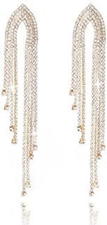 Yokawe Tassel Dangle Drop Earrings Gold Sparkly Rhinestone Earrings Boho Statement Long Chain Crystal Chandelier Earring Wedding Hook Ear Jewelry for Women and Teen Girl